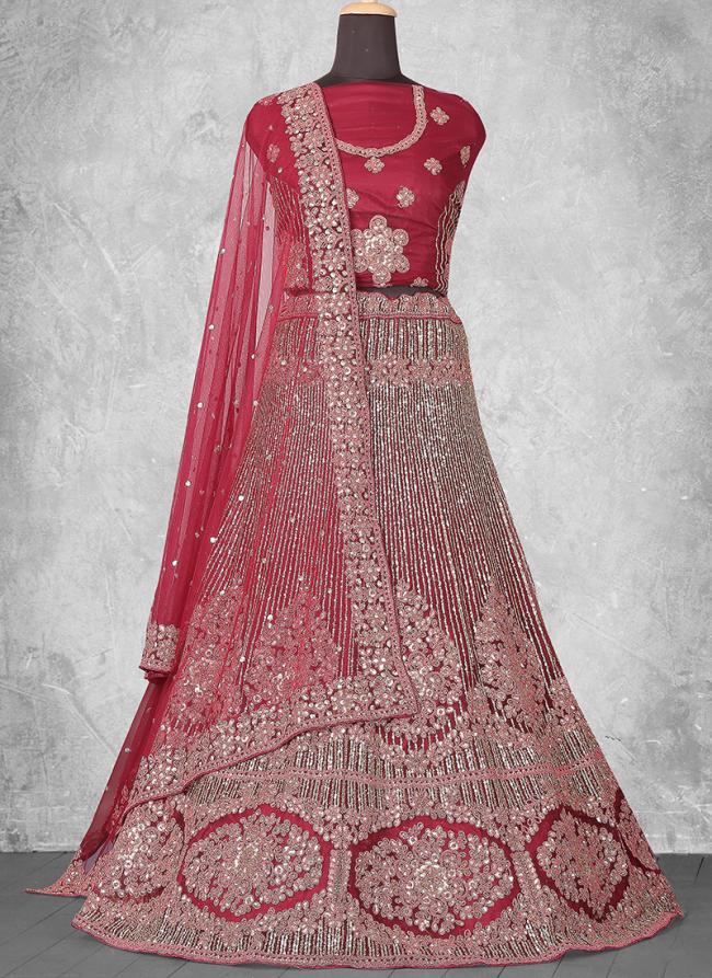 Net Maroon Wedding Wear Sequins Work Lehenga Choli